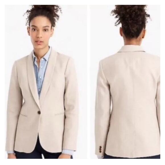 J. Crew Parke Women Blazer Sz 0 Tan Linen Blend One Button Career Preppy Neutral - Picture 1 of 15